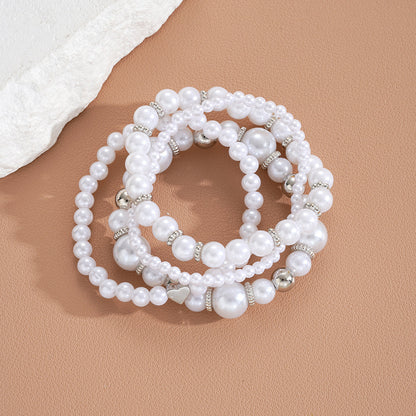 4pc White Pearl Beaded Bracelet Set