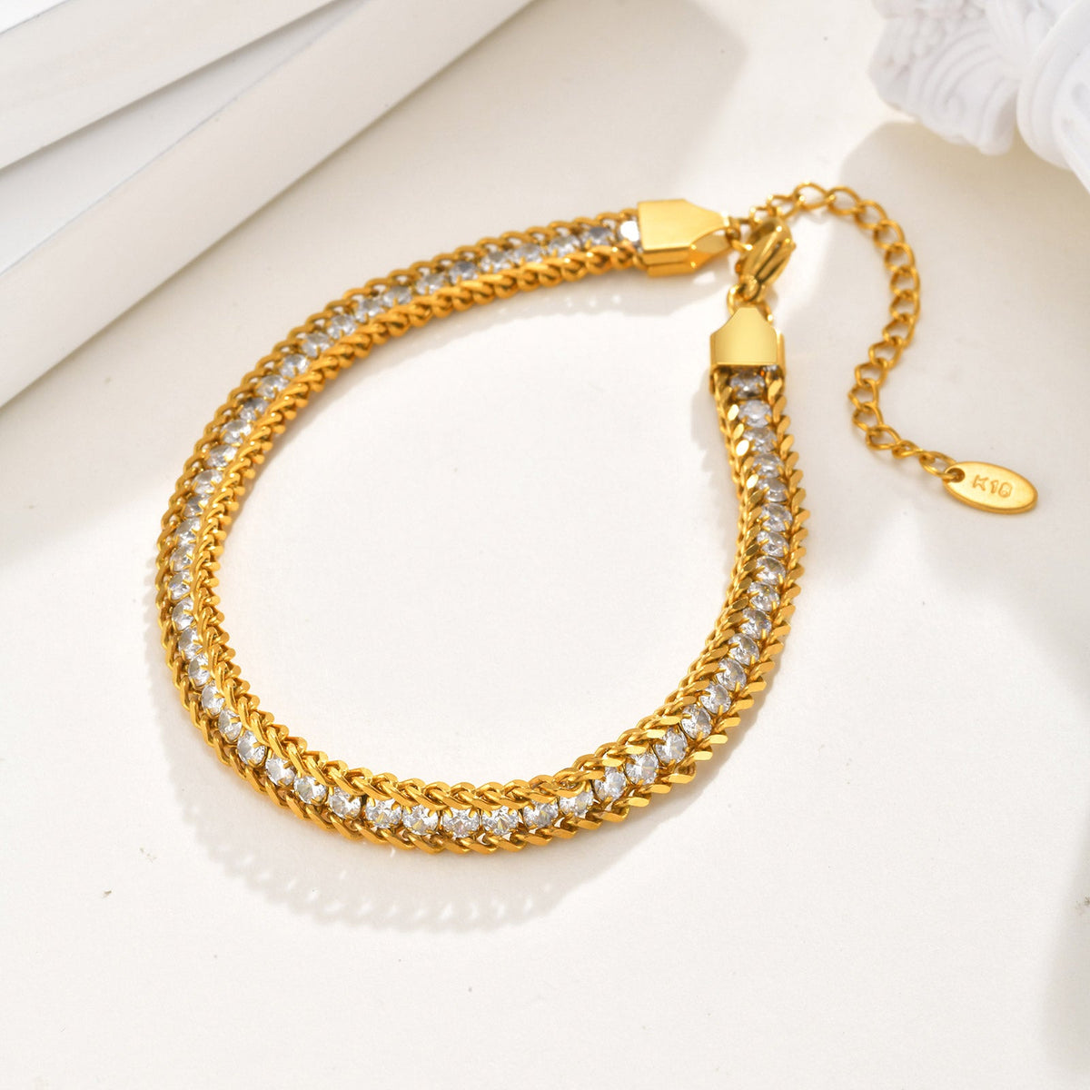 2pc Crystal Gold Chain Anklet Set