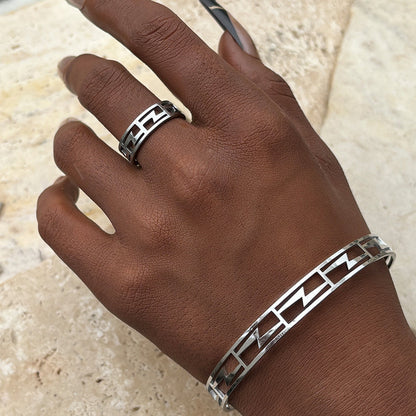 2pc Greek Key Bracelet & Ring Set