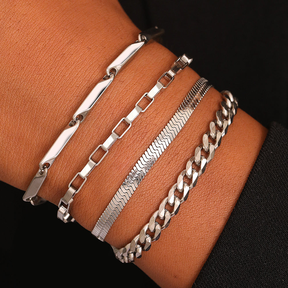 4pc Classic Chain Gold Bracelet Set