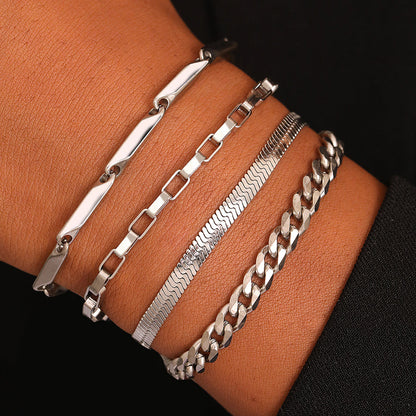 4pc Classic Chain Gold Bracelet Set