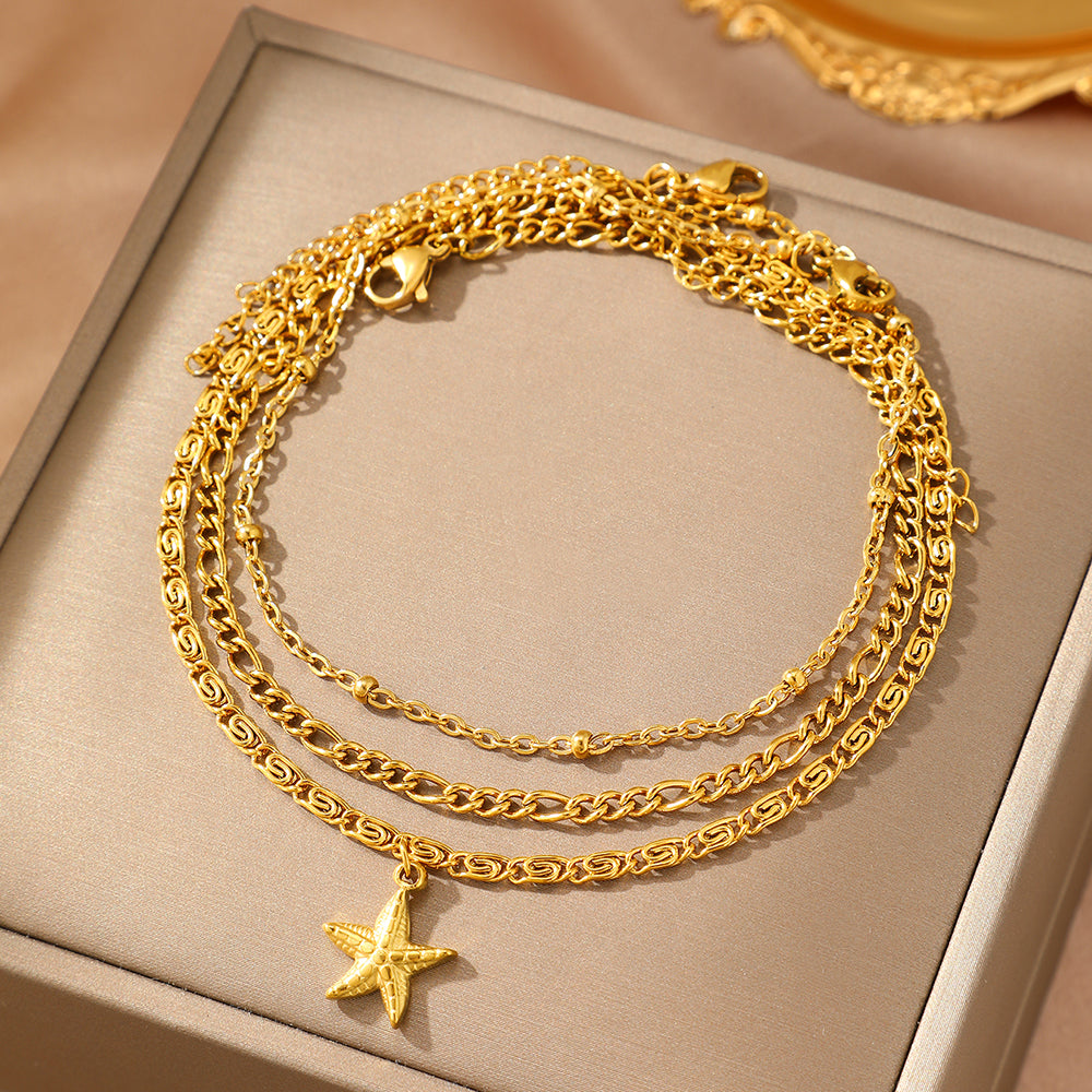 3pc Starfish Charm Anklet Set