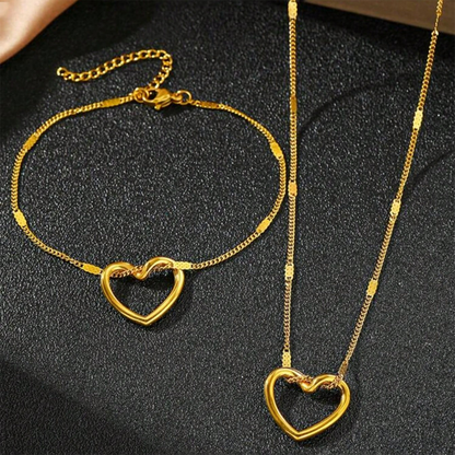 Heart Charm Necklace & Bracelet Set