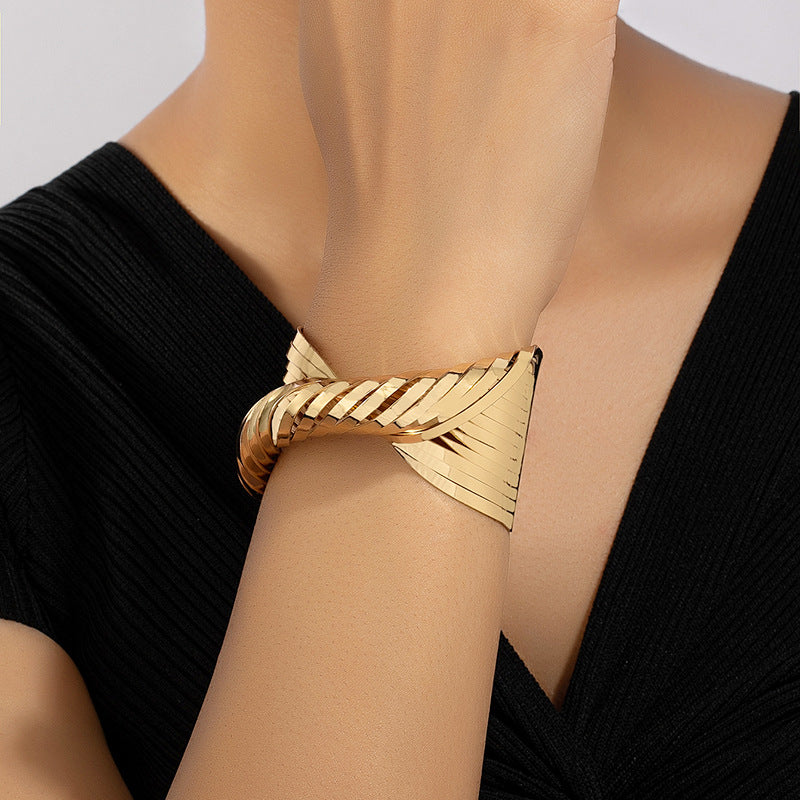 Gold Twisted Wide Statement Cuff