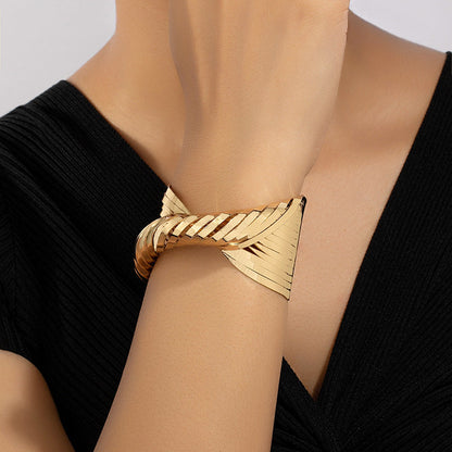 Gold Twisted Wide Statement Cuff