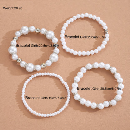 4pc White Pearl Beaded Bracelet Set