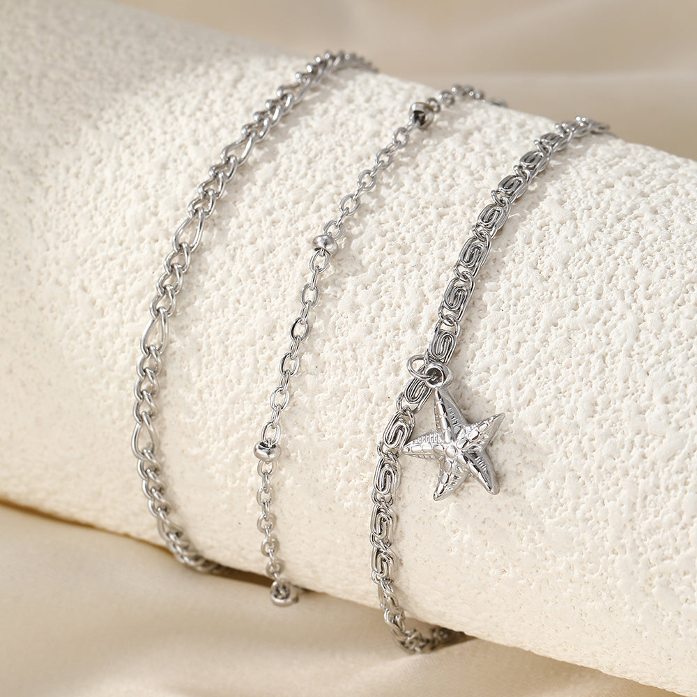 3pc Starfish Charm Anklet Set