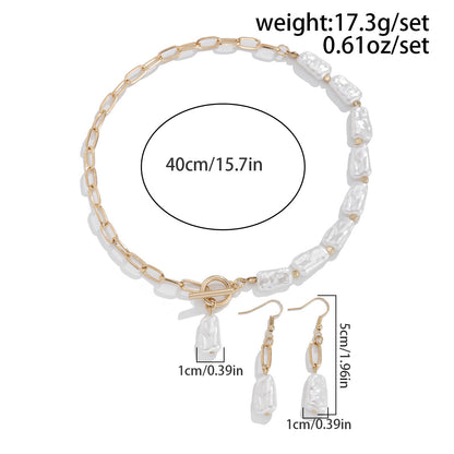 2pc Asymmetrical Pearl Link Jewelry Set