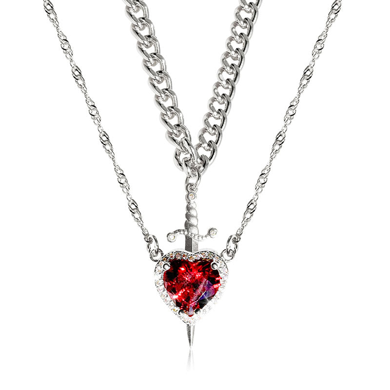 2pc Heart Sword Pendant Necklace Set