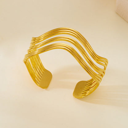 5pc Wavy Gold Cuff Bracelet Set