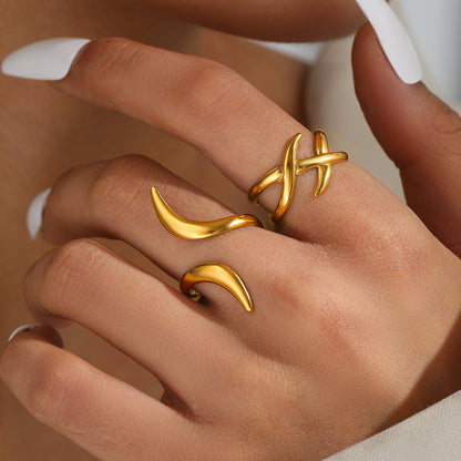 2pc Abstract Gold Ring Set