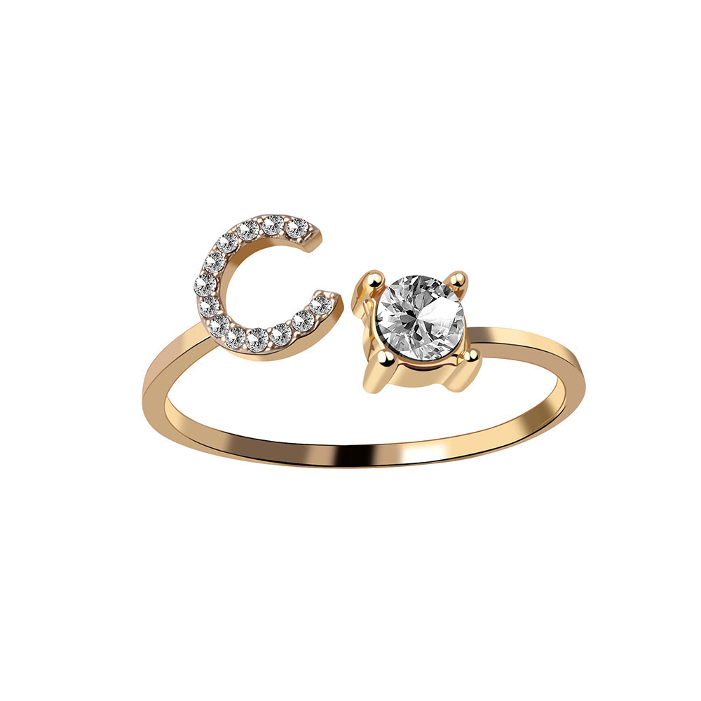 Crystal Initial Open Ring