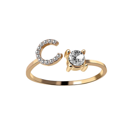 Crystal Initial Open Ring
