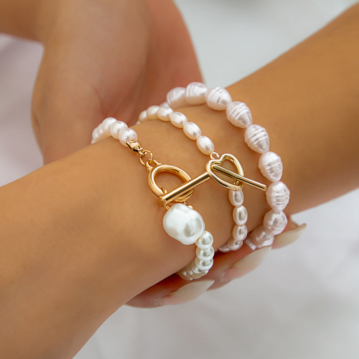3pc Pearl Toggle Bracelet Set