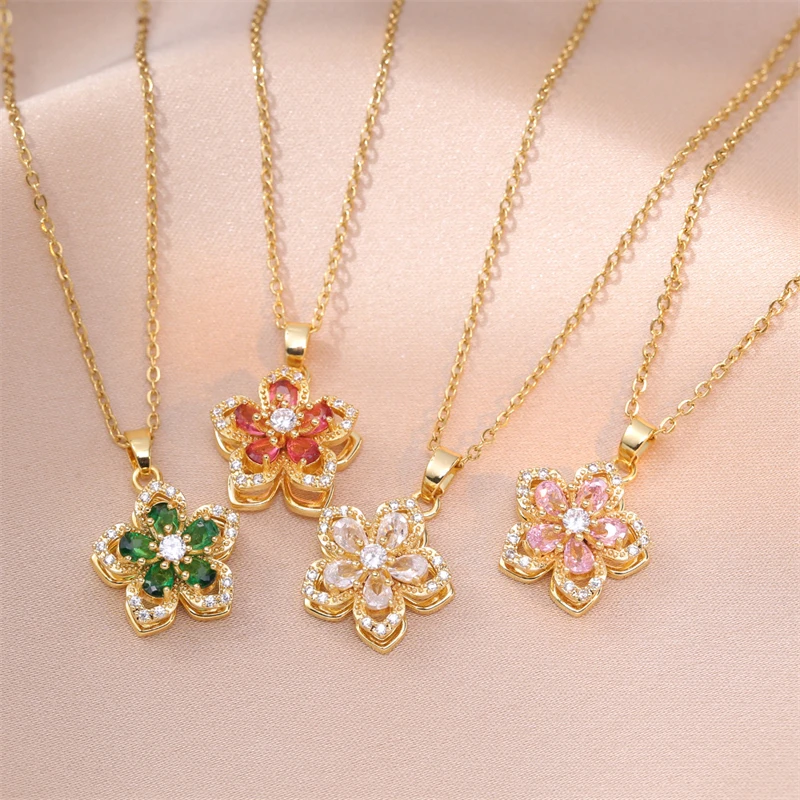Elegant Rotatable Flower Necklace