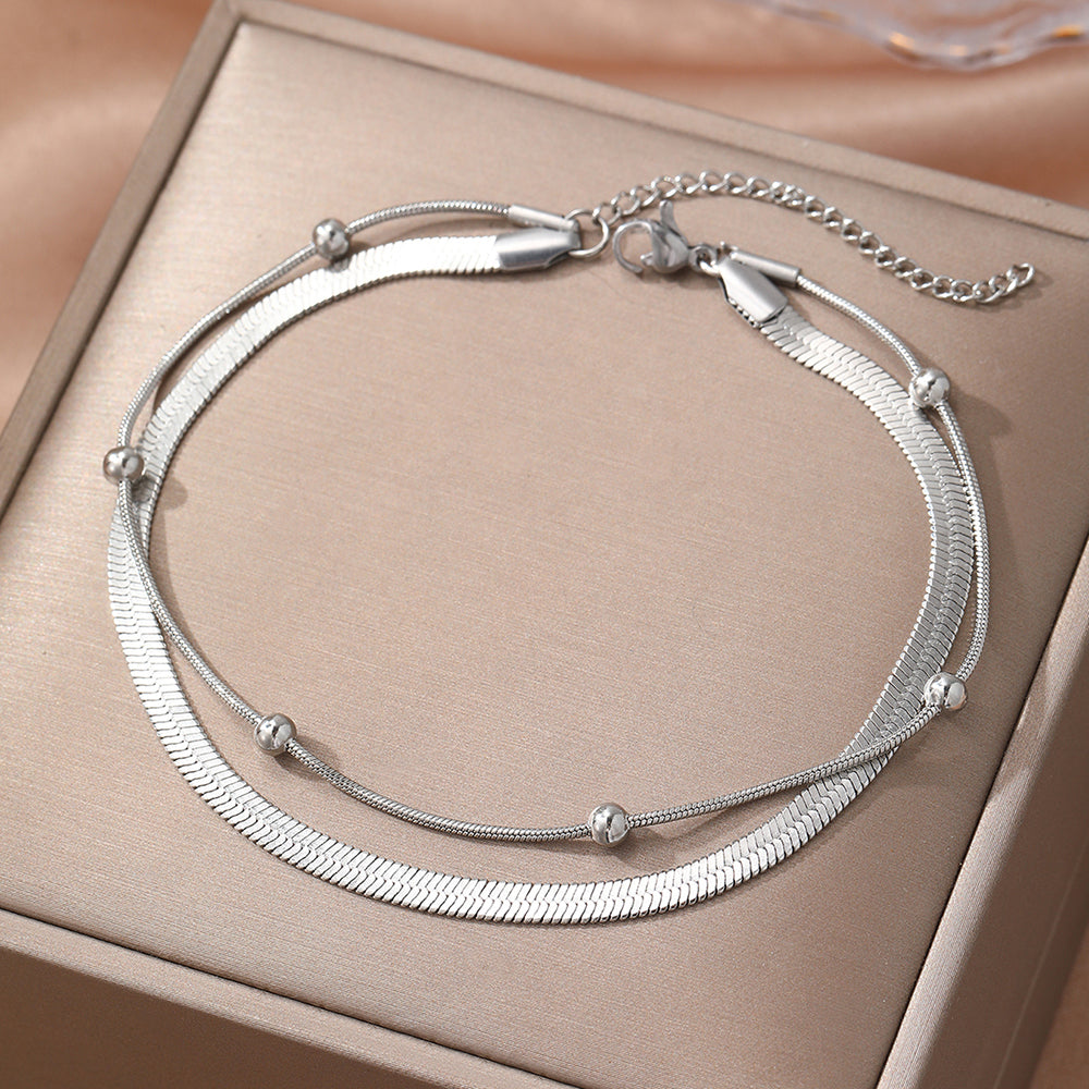 2pc Sleek Gold Layered Anklet Set