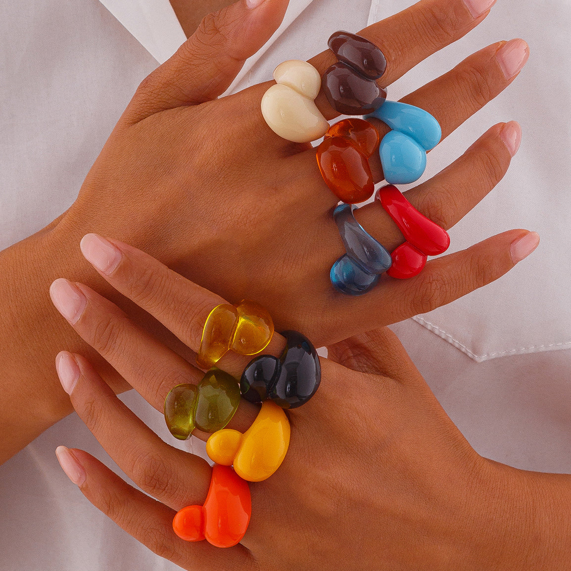 Multicolor Resin Water Drop Chunky Ring