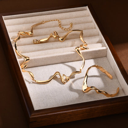 2pc Abstract Wave Necklace & Bracelet Set