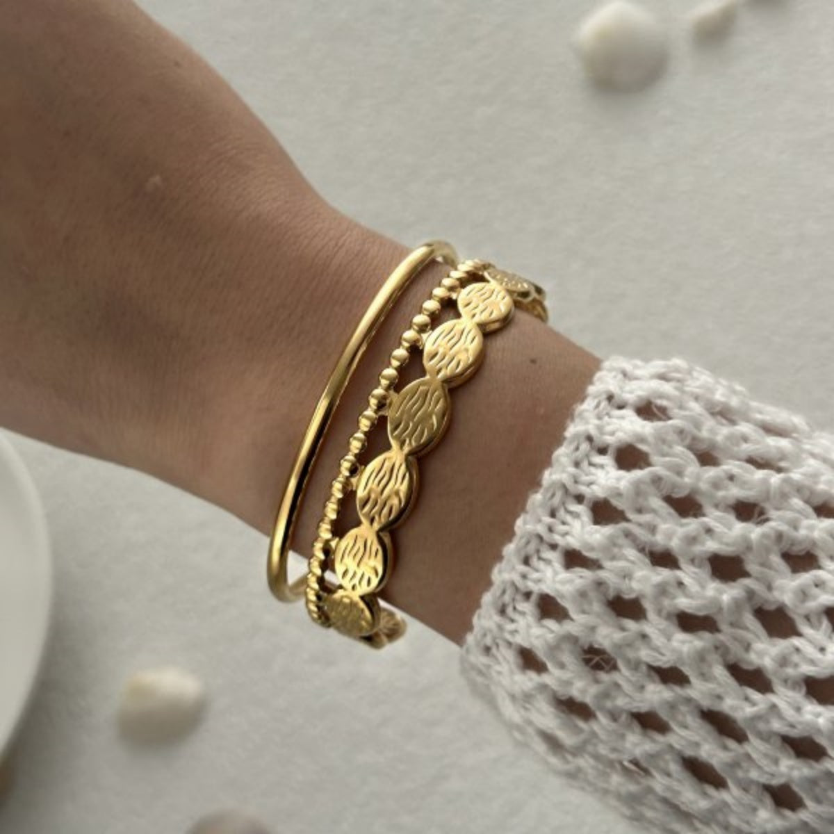 3pc Textured Gold Bracelet Set
