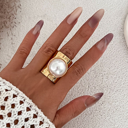 Punk Pearl Geometric Adjustable Ring