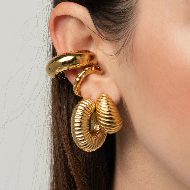 4pc Textured Chunky Gold Earring Set