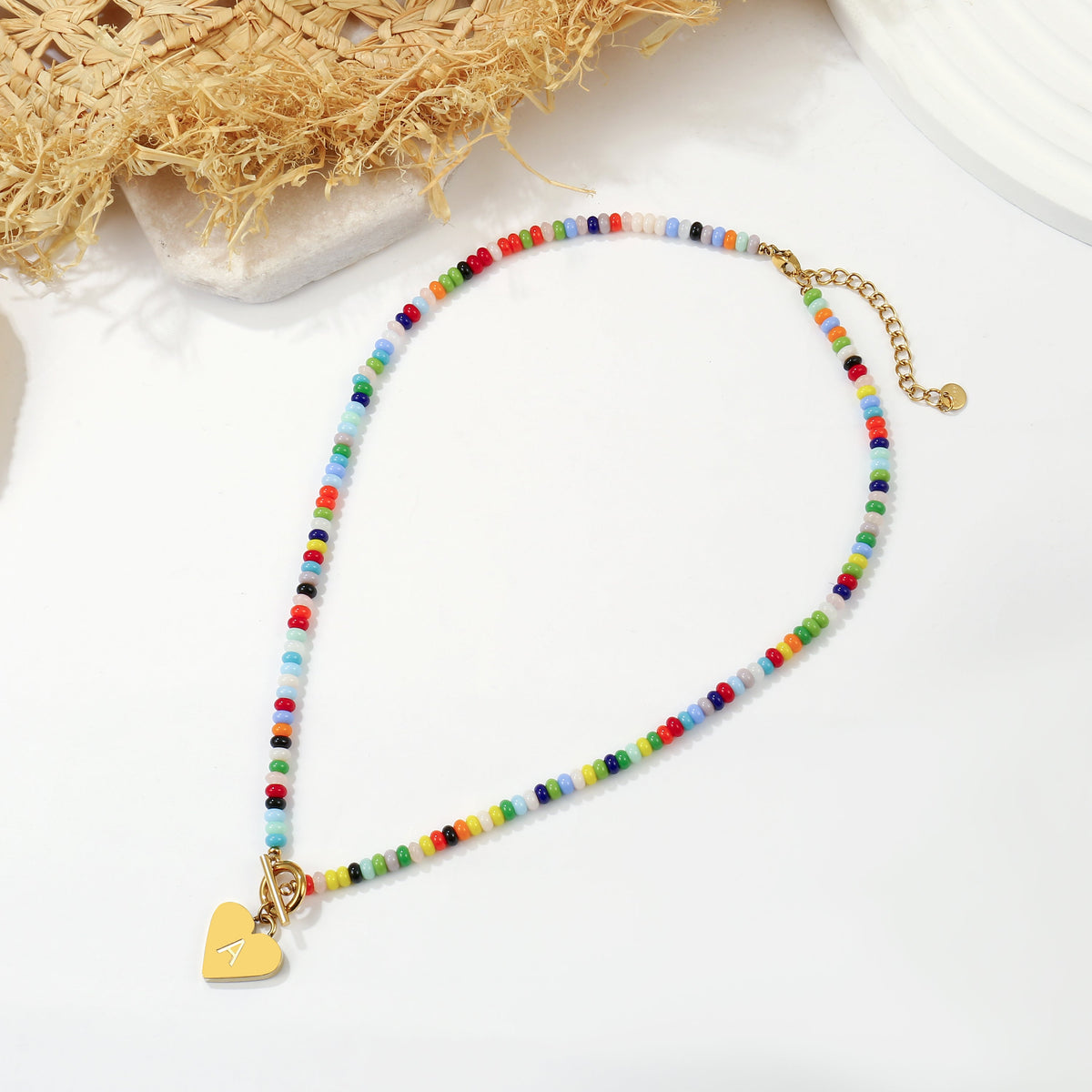 Beaded Heart Initial Pendant Necklace