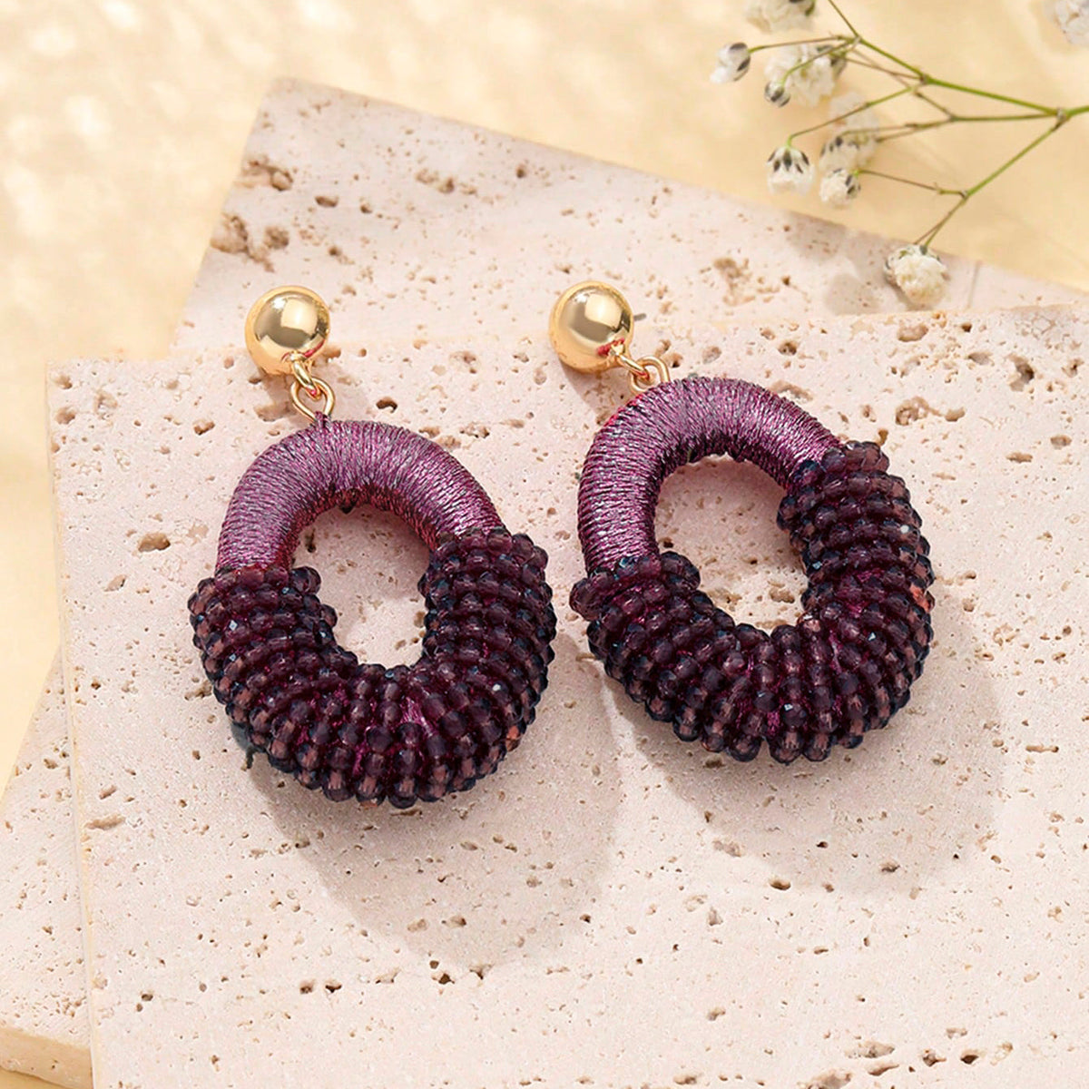Beaded Gold Cluster Stud Earrings