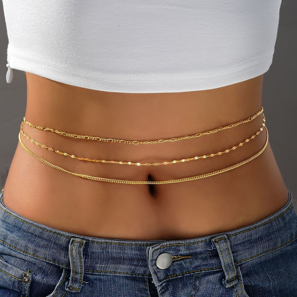 3pc Dainty Gold Waist Chain Set