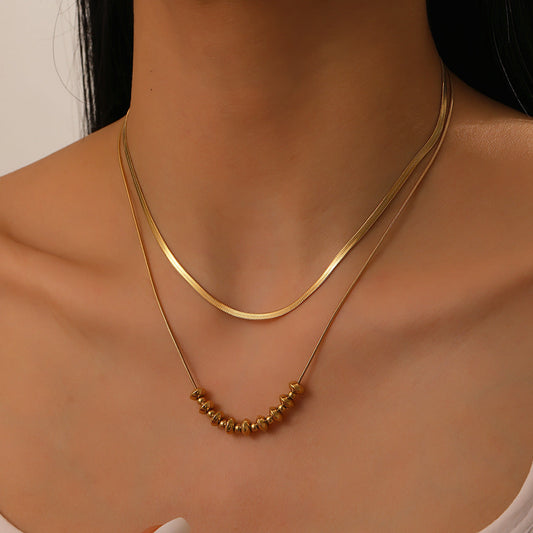 2pc Gold Herringbone and Bead Necklace Set