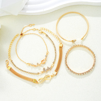 5pc Gold Butterfly & Heart Bracelet Set