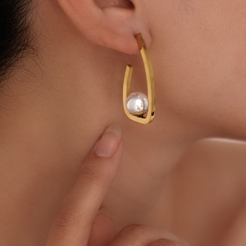 Geometric Pearl Drop Earrings