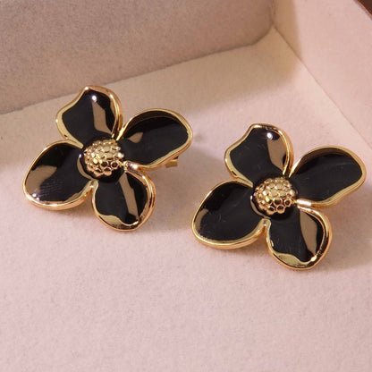 Pink Enamel Flower Stud Earrings