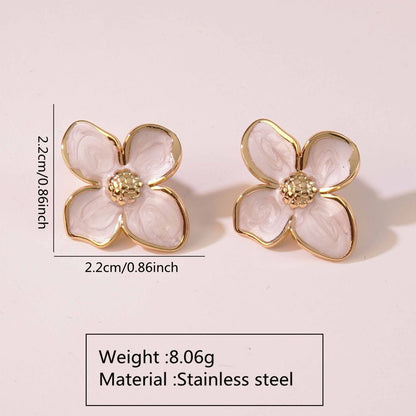 Pink Enamel Flower Stud Earrings