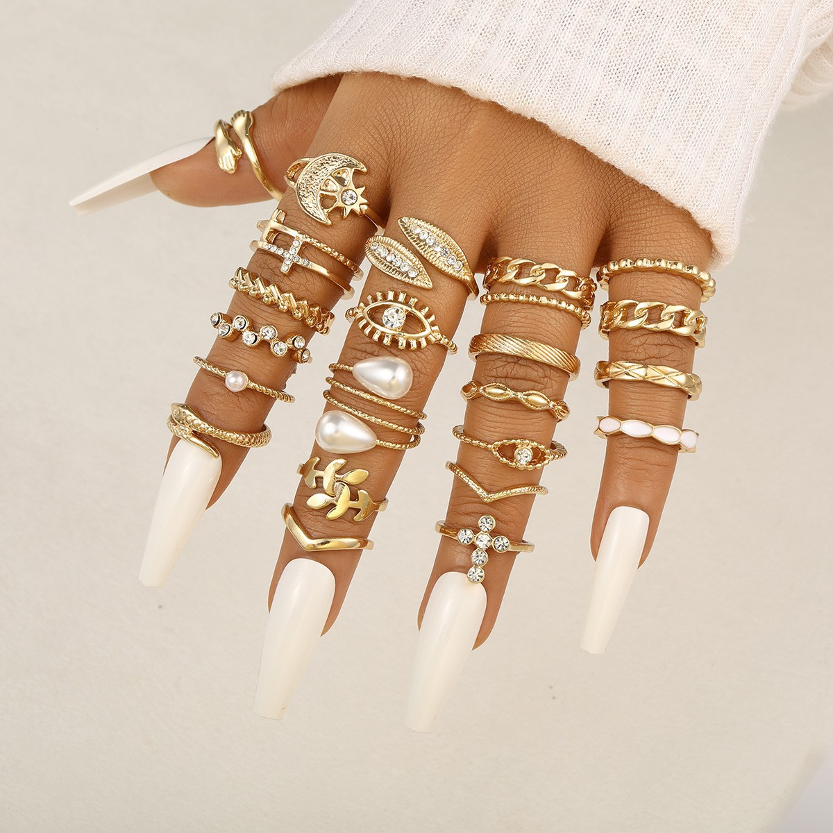 23pc Retro Punk Geometric Ring Set