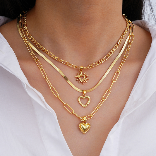 3pc Boho Heart Pendant Necklace Set
