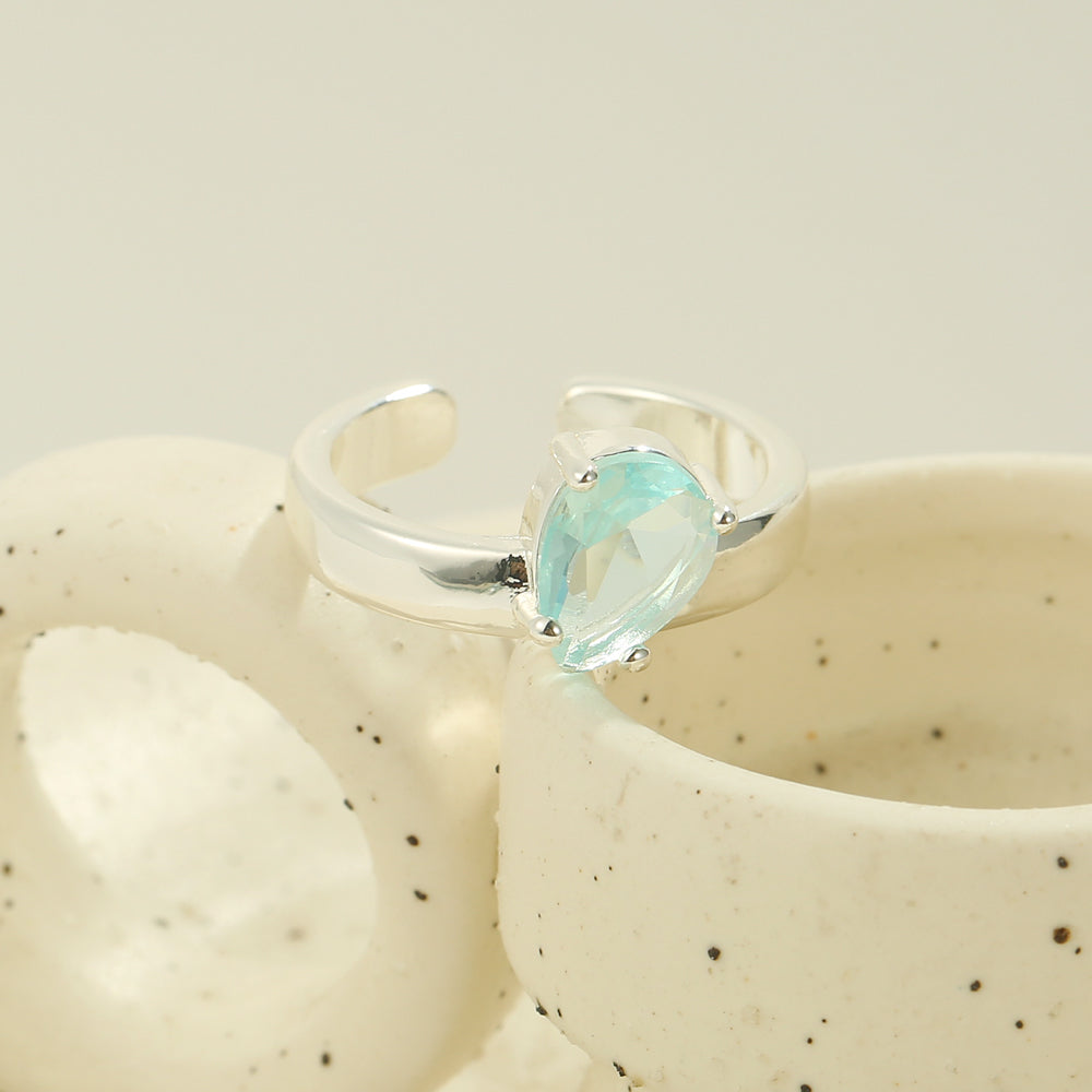 Teardrop Aqua Adjustable Silver Ring