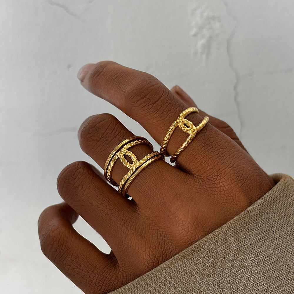 2pc Twisted Rope Open Gold Ring Set
