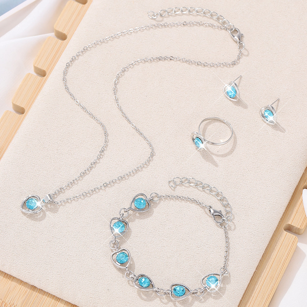 4pc Rose Gold Heart Crystal Jewelry Set