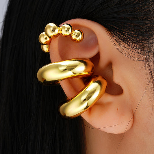 3pc Chunky Gold Cuff Clip Earring Set