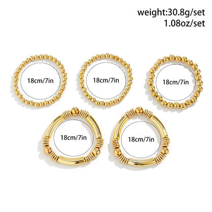 5pc Chunky Gold Beaded Bracelet Set