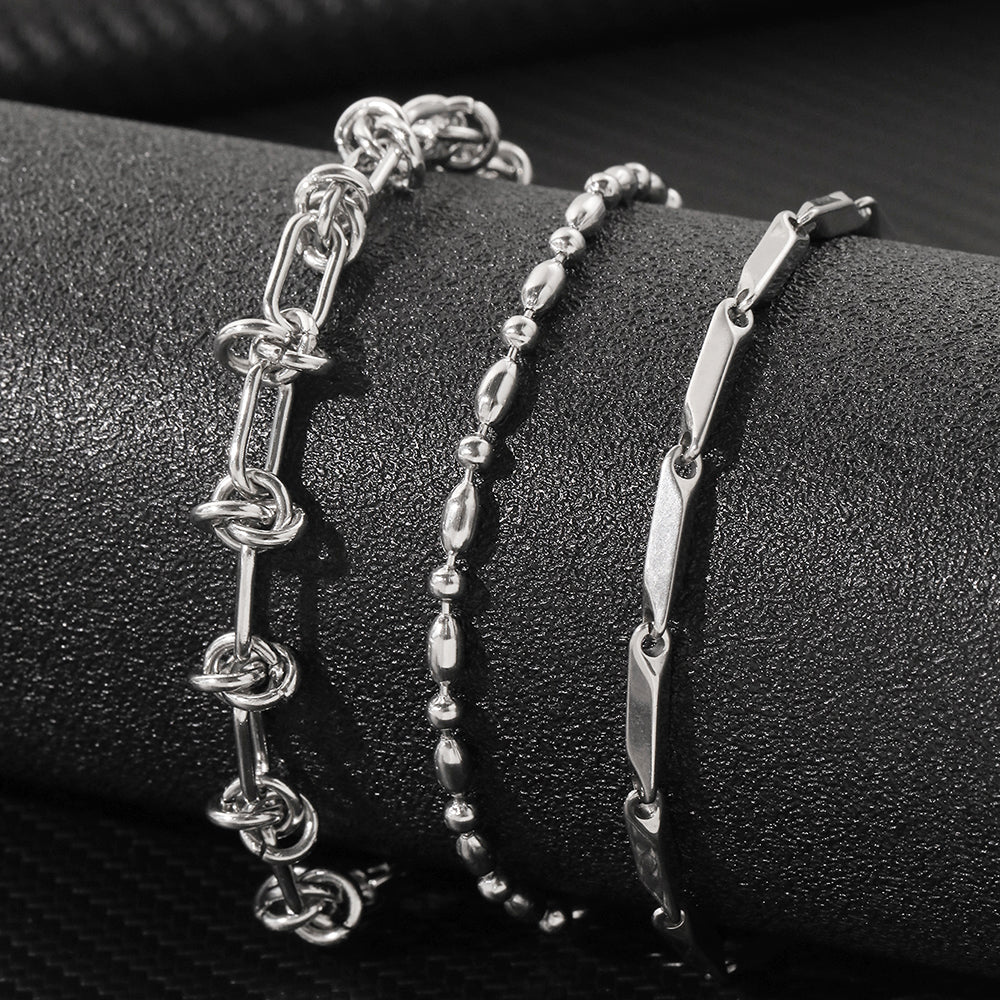 3pc Textured Chain Bracelet Set