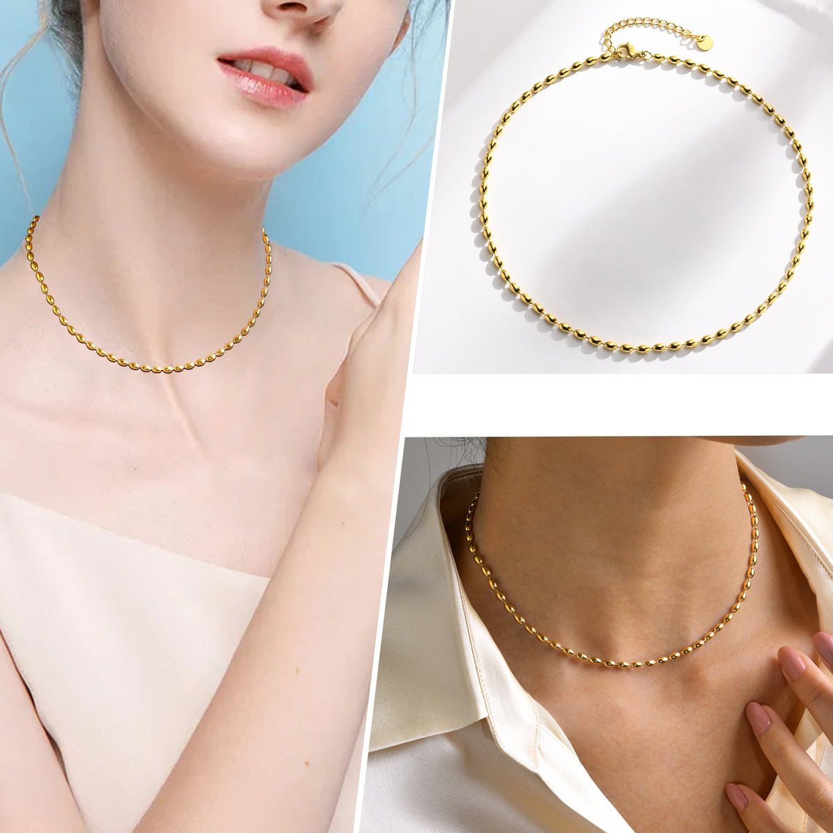 2pc Twisted Bead Chain Necklace Set