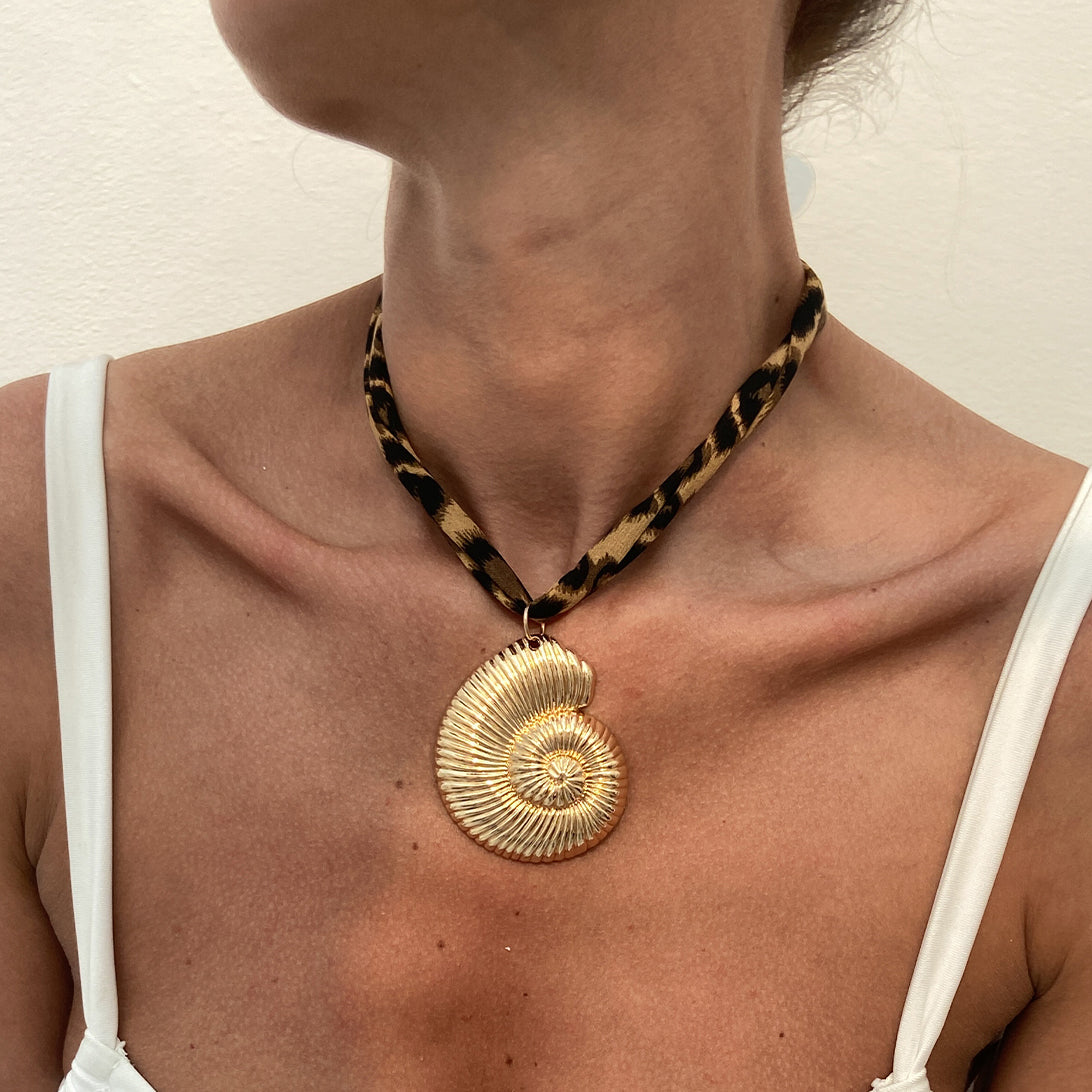 Leopard Velvet Floral Pendant Choker