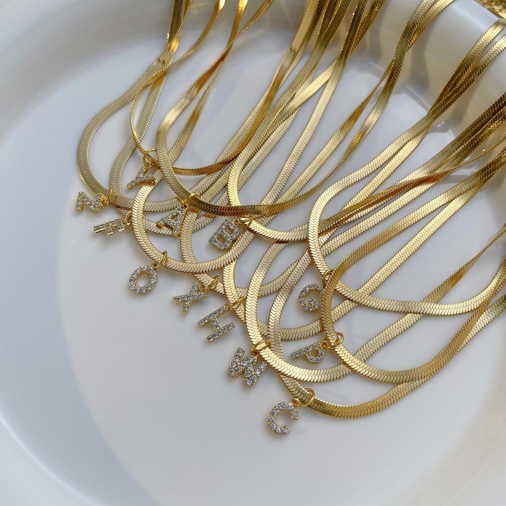 Gold Snake Chain Initial Necklace