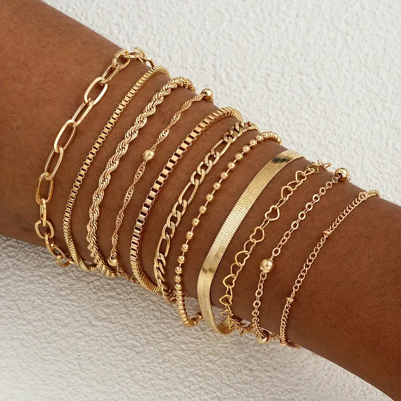 11pc Minimalist Gold Chain Bracelet Set