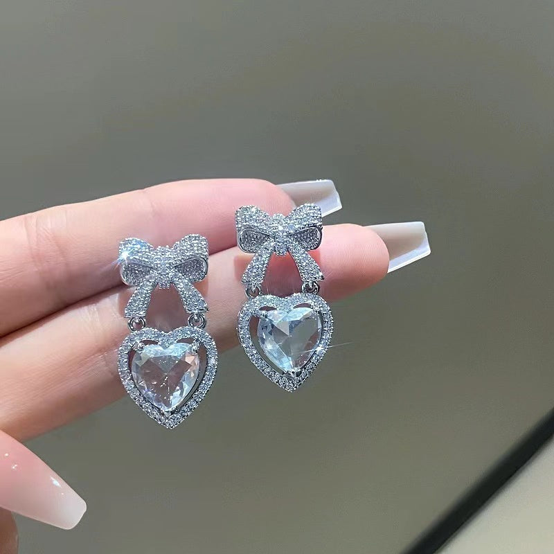 Pink Heart Bow Drop Earrings
