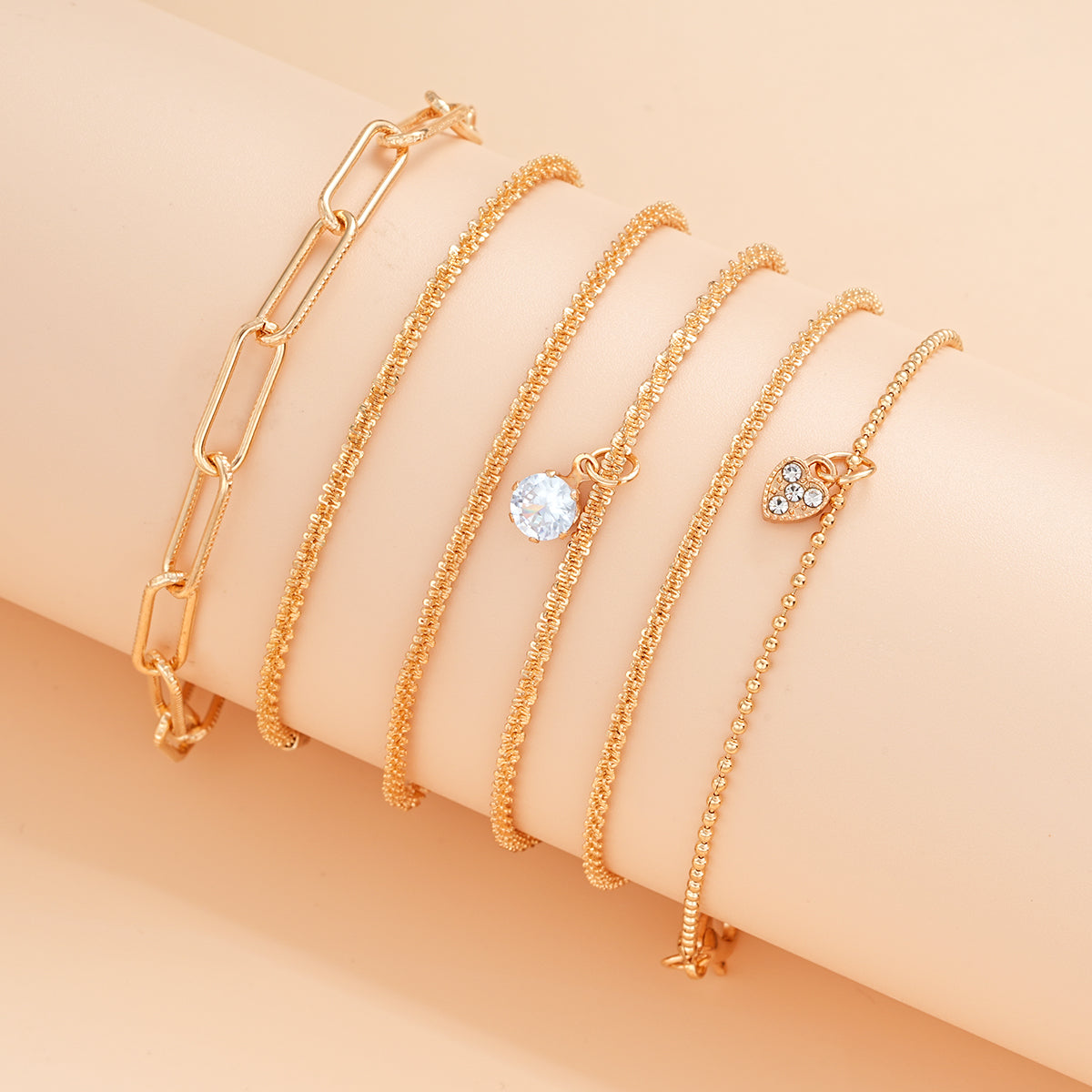 6pc Chunky Chain Link Bracelet Set