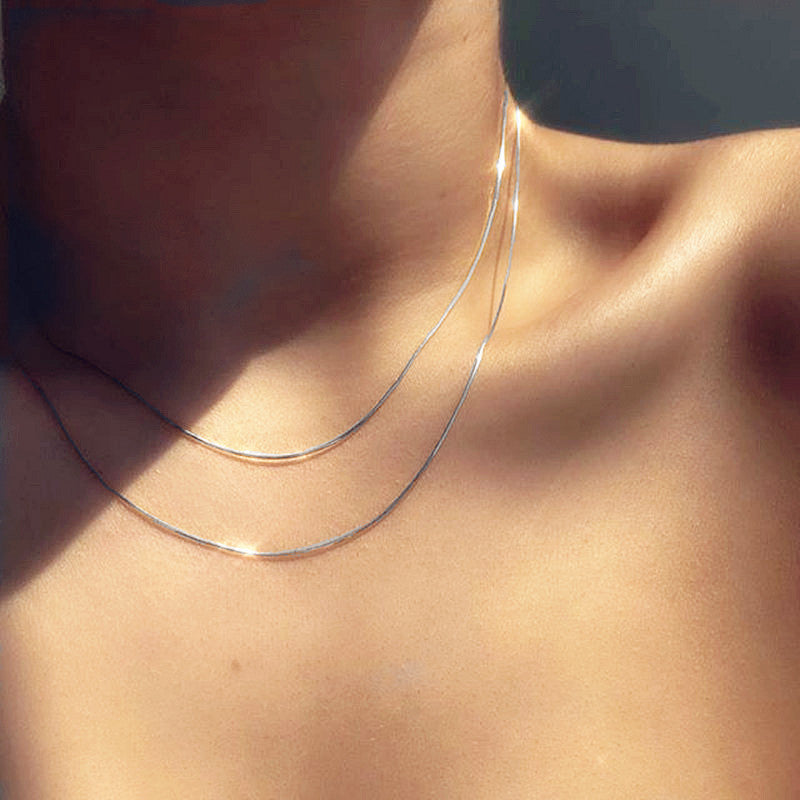 2pc Dainty Herringbone Chain Necklace Set