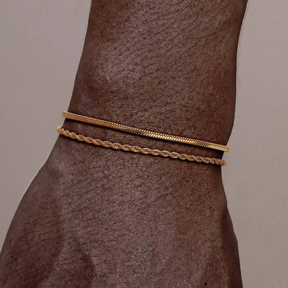 2pc Textured Chain Bracelet Set