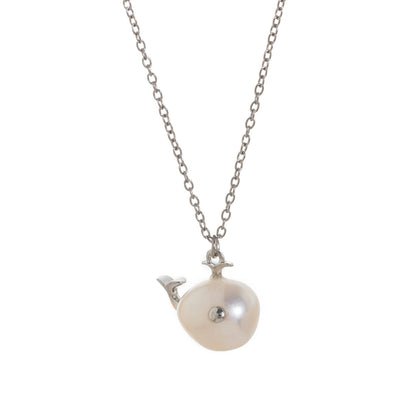 Gold Pearl Fish Pendant Necklace